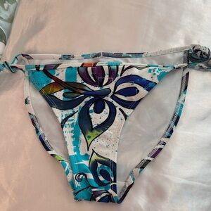 Blue Floral Print Tie-Side Bikini Bottom M